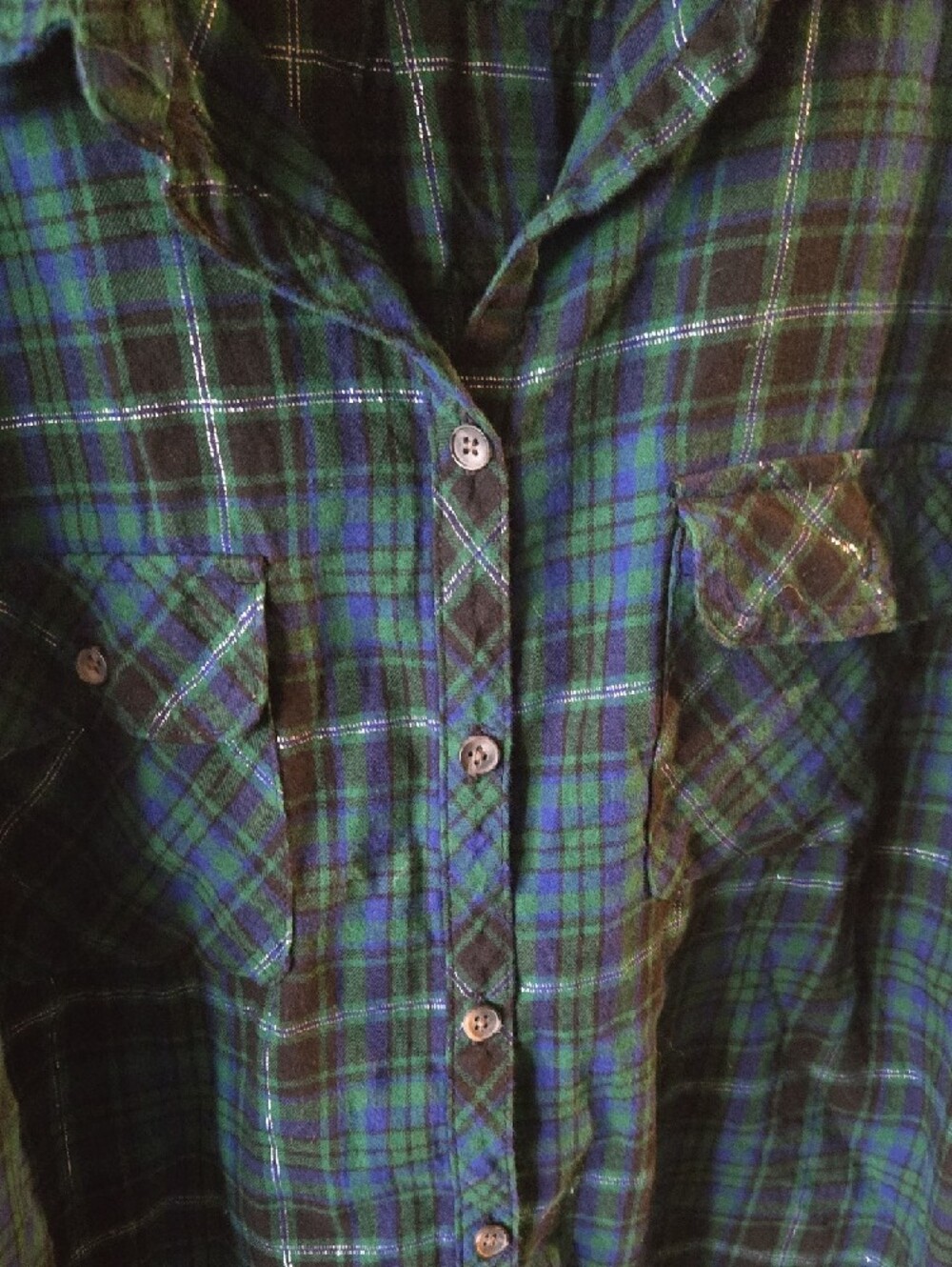 croft & barrow Blue and Green Plaid Button-Down Shirt - Picture 3 of 5